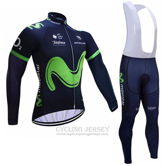 2017 Cycling Jersey Movistar Black Long Sleeve and Bib Tight